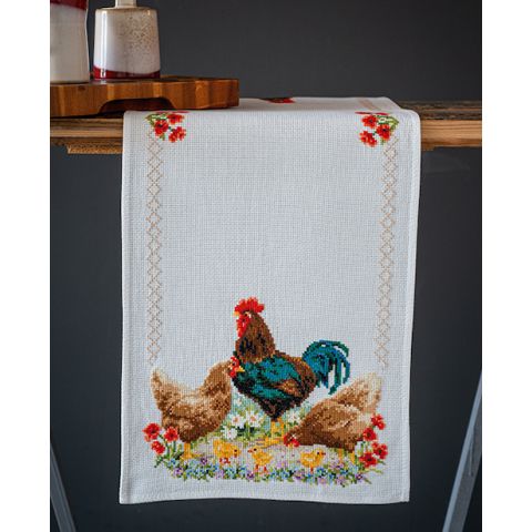 Landgoed opslaan Recreatie Vervaco borduurpakket tafelkleed haan en kippen borduren met telpatroon  pn-0172772 | C.R. Couture